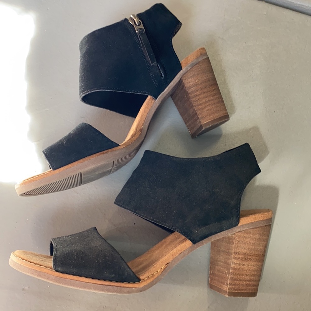 Toms black suede heels with zipper